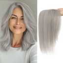 S-noilit Hair Toppers for Women Real Human Hair,3603D Cover Hairs Topper for Women no Bangs Hand-Tied Invisible Upgrade Swiss Base Middle Part Clip in Hairpieces Grey 12 Inch