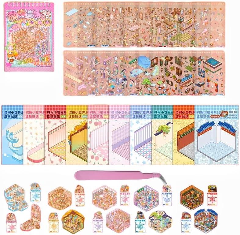 10 Sets DIY 3D Sticker Scene Collection Book for Kids Adults DIY 3D House Stickers Cute Cartoon Animal Make Your Own Shop House Stickers Therapy for Adult Relief Stress Pass The Time