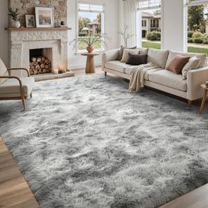 5x7 Ft Large Shag Rug for Living Room Bedroom,Tie-Dyed Ultra Soft Fluffy Furry Area Rug, Aesthetic Grey Carpet for Indoor Floor Home Decor