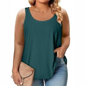Eytino Womens Plus Size Tank Tops Summer Eyelet Embroidery Sleeveless T-Shirts Tops Scoop Neck Causal Loose Flowy Cami(1X-5X) (Black)