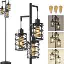 Oneach 70" Industrial Floor Lamp, Stepless Dimmable Standing Lamp with 3 Bulbs, Farmhouse Corner Standing Tree Lamp for Living Room, Tall Lamps for Bedroom, Office, Study Room, Dining Room, Black