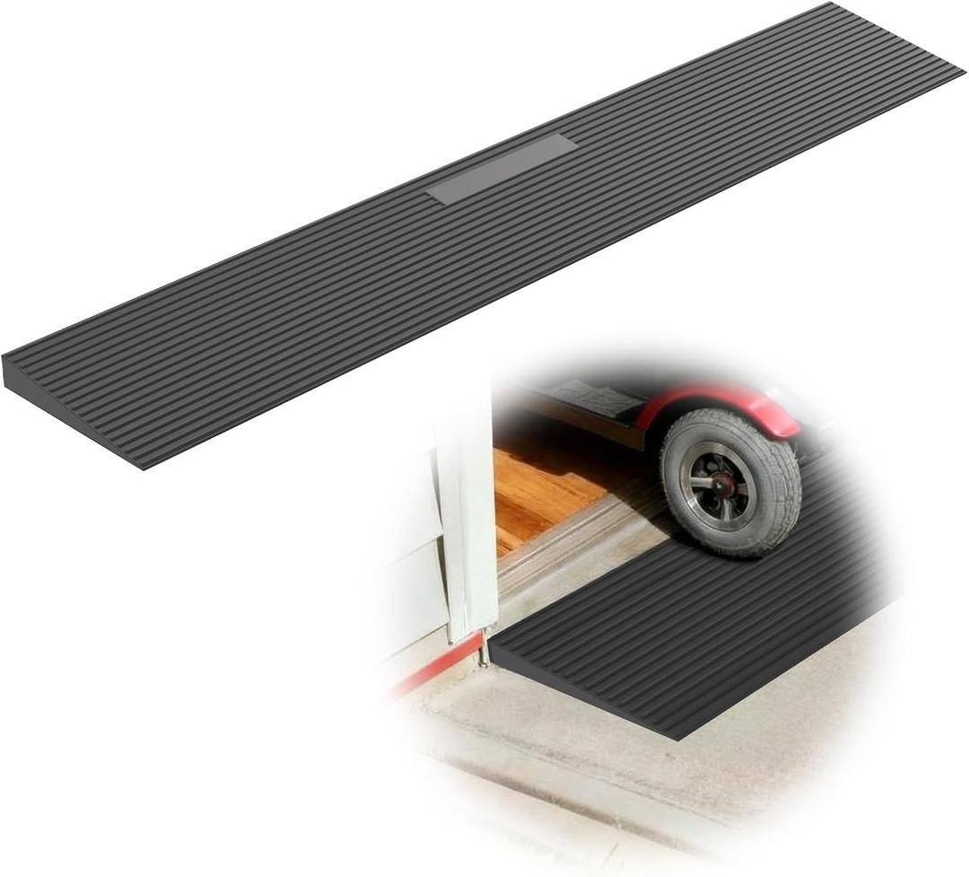 1" Rise Threshold Ramp for Doorways, 35.5" Wide Rubber Ramp for Wheelchairs, Walkers & Scooters, Cut-to-Fit Angled Entry Mat Ramp for Safer Home Access for Seniors & Kids