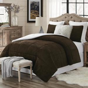 Swift Home King Comforter Set, Reversible Faux Fur Sherpa, Chocolate, King/Cal King