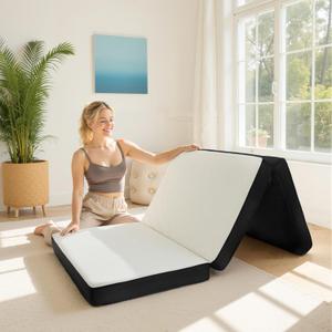 Single Foldable Mattress 75 * 25 * 4 inch, Trifold Mattress Memory Foam Folding Floor Mattresses with Washable Cover, Sleeping Pad for Guest, RV, Travel (White)