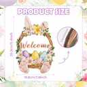 ONEHAUS Easter Decorations Wooden Wreath for Front Door Sign, Happy Easter Cute Bunny Porch Decor Welcome Hanging Sign for Outdoor, Wall Hanging Rabbit Wreath for Party Home Indoor