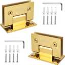 2Pack Glass Gold Shower Door Hinges Stainless Steel 90 Degree Heavy Duty Brushed Gold Shower Door Hinges Replacement Parts with Mounting Hardware, Bathroom Gate Clamp for 3/8 to 1/2Glass