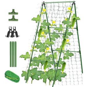 Cucumber Trellis Garden Trellis Arch Trellis, Tall Trellis for Climbing Plants Support Vegetable Peas Fruit Vine Outdoor A-Frame Trellis Suit for Small Plant not Heavy (Green)
