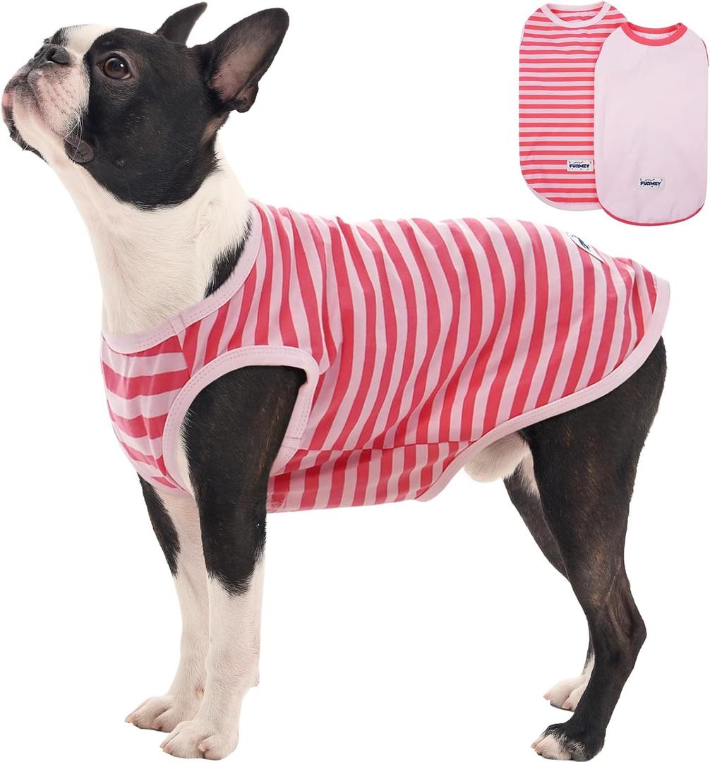 FUAMEY 2 Pack Dog T-Shirts for Large Dogs,Puppy Lightweight & Breathable Sleeveless Shirts Soft Dog Tee Pet Vest T Outfit Dogs Striped Tank Tops Pink XXL