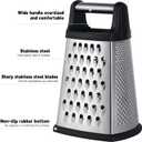 2 x Kaishun Professional Cheese Grater, 4-Sided Stainless Steel Box Grater, Food Shredder for Cheese, Parmesan, Vegetable, Black