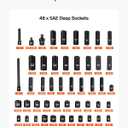 VEVOR 3/8" Drive Impact Socket Set, 48-Piece, Deep & Shallow Kit