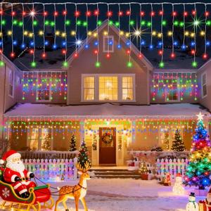 Pooqla Christmas Icicle Lights Outdoor Decoration, Colorful LED String Lights 8 Modes, 30FT 300LED Connectable Hanging Light 60 Drops for Eaves Window Party Garden Yard Christmas Outdoor Indoor Decor