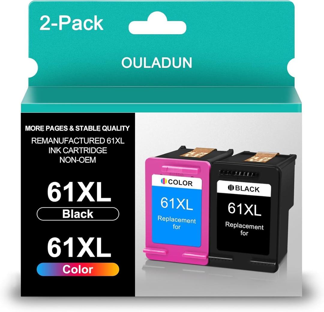 61XL Ink Cartridge Black and Color Combo Pack Replacement for HP 61 61 XL Ink Works with HP Envy 4500 4502 5530 Deskjet 10001510 2540 3000 Officejet 4635 4630 Printer (1 Black, 1 Tri-Color)
