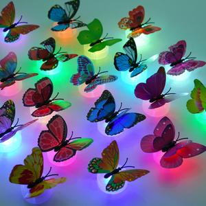 3D Butterfly Wall Decor with Glowing Lights, Butterfly Lights with Stickers, Butterflies Decorations for Bedroom, Wall, Party and Birthday (24 Pcs)