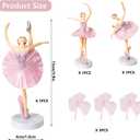 3pcs Dancing Ballerina Girl Figurines, Ballet Girls Cake Toppers, Miniature Ballerina Girl Figure Cake Decoration, Plant Pot Craft Theme Party Favors Supplies for Birthday Ballet Decor (Pink)