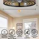 20'' Flush-Mount Ceiling Fan with Dimmable Light and Memory Remote Control, Reversible Motor, Perfect for Bedroom, Kitchen, Outdoor Gazebo, Patio, Low-Profile Woodern Walnut Design Cage