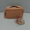 Daisy Rose Quilted Shoulder Cross Body Bag & Detachable Tassel, PU Vegan Leather (Brown)