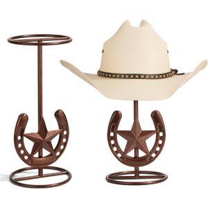 Cowboy Hat Stand, Hat Display, Western Horseshoe Decor, Cowboy Hat Holder, Hat Stands for Display Tabletop, Cowboys Gifts for Men, Desk Hat Rack for Fedora, Sun Hats,Straw Hats, Iron, Bronze, 2 Packs