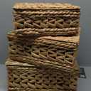 14in Wicker Storage Baskets with Lids, Set of 3 Natural Water Hyacinth Decorative Boxes for Shelf, Woven Lidded Baskets for Organizing, Rattan Storage Box, Nesting Baskets with Lids