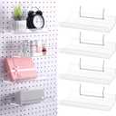 Lounsweer 4 Set Pegboard Shelf Acrylic with Metal Hooks Organizer Accessories Storage for Pegboard Display Wall Craft Room Home Garage Nursery Kitchen(Clear,8 x 4 Inch)