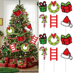 12 Pcs Large Red and Green Christmas Tree Decorations Lime Green Christmas Picks Santa Hat Candy Wreath Cutouts Picks Ornaments for Xmas Tree Vase Wreath Stairs Garland Decoration Supplies