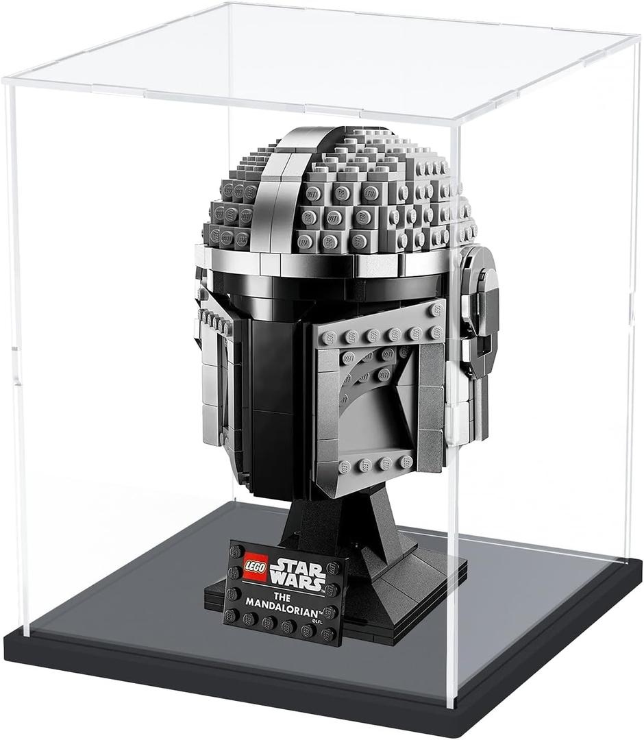 Choowin Acrylic Display Case for Lego Star Wars Helmet Mandalorian Darth Vader Helmet for Lego R2D2 Thickened Clear Acrylic Display Cases for Collectibles Assemble Dustproof Display Box(Black Base) (7.9x7.9x9.8 inch / 20x20x25 cm)