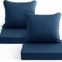 Outdoor Chair Cushions, Faux Linen Backrest and Deep Seat Cushion Set for Patio Furniture with Weather Resistant Removable Cover, Ties, Non-Slip Bottom, 22 x 22 Inch, Navy, Set of 2