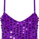 DRHOM Girls Sequins V Neck Dance Tops Straps Jazz Latin Hip Hop Modern Dance Bra Vest Shirt Stage Performance Costume, S