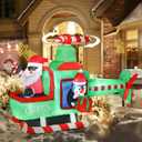 VCUTEKA Christmas Inflatables Outdoor Decorations, 6.5FT Santa Flying Animated Airplane with Penguin Blow Up Built-in LED Lights for Holiday Yard Garden Lawn Xmas Decor