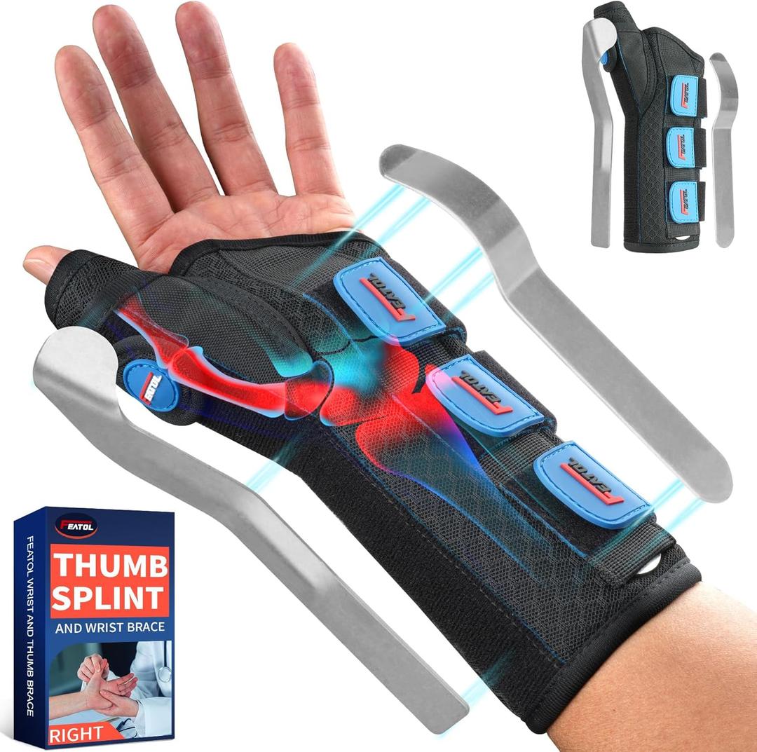 FEATOL Carpal Tunnel Wrist Brace Night Support, Thumb Spica Splint Left Hand for De Quervains Tenosynovitis, Tendonitis, Wrist Brace With Thumb Support-Small/Medium-Women & Men, Black