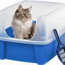 IRIS USA Large Cat Litter Box with Scatter Shield and Scoop, Open Top High Sided Cat Litter Pan, Blue
