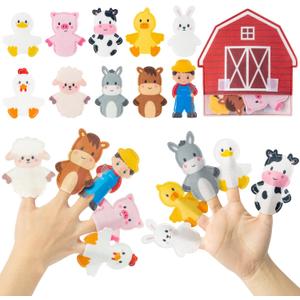 COcnny Farm Animal Finger Puppets - 11pcs Farm Felt Finger Puppet with Barn Bag Set Making Crafts Kit for Kids, Make Your Own Story Telling Toys, Animals Role Play for Boys Girls Toddles Ages 3 4-8