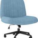 Shintenchi Criss Cross Chair,Cross Legged Office Seat with Wheels Armless Swivel Vanity Chair,Height Adjustable Wide Computer Task Seating for Home Office,Blue