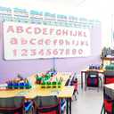 Colarr 216 Pcs Glitter Bulletin Board Letters for Classroom Number Alphabet Punctuation Symbol Cutout 4'' Die-Cut Poster Letter with Adhesive Dot School Party Holiday Decor Display(Light Pink)