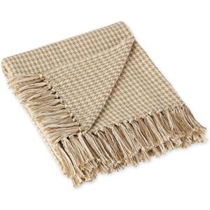 DII California Casual Houndstooth Woven Throw, Stone, 50x60