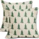 Christmas Tree Pillow Covers 24x24 Set of 2 Green Xmas Rustic Style Winter Print Decorative Outdoor Pillowcases Farmhouse Vintage Holiday Decorations Throw Cushion Case Couch Sofa Bed Decor