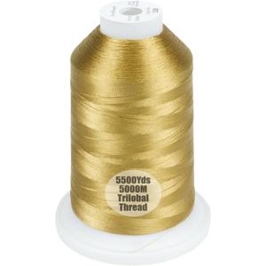 Simthread Trilobal Polyester Thread – 5000M (5500yds) No.40 – Super Sheen, Tangle-Free – Built-in Thread Lock Spool – Compatible with Brother, Singer, Janome & More, Brass-328