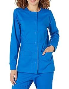 Amazon Essentials Women's Scrub Snap Jacket Blue, Medium