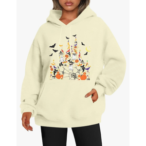 Halloween Sweatshirt for Women Spooky Ghost Hoodie Magic Kingdom Pullover Tops Fall Holiday Long Sleeve Shirt, Size XL