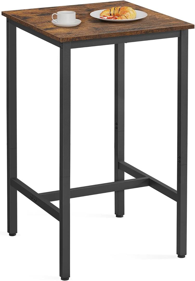 VASAGLE Bar Table, Kitchen Dining Table, High Top Pub Table, Bar Height Cocktail Table for Living Room Party, Sturdy Metal, 23.6 x 23.6 x 41.7 Inches for Narrow Spaces, Rustic Brown and Ink Black