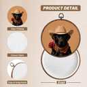 XBBMGG Western Cowboy Black Labrador Dog Wall Art, Funny Animal Red Rose Valentines Day Gift Round Wall Hanging Decor, Romantic Dog Framed Canvas Prints for Living Room Bedroom Decorations, 10x10in