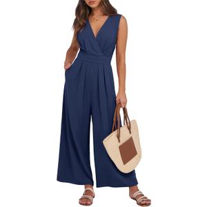ANRABESS Women Jumpsuits Sleeveless V Neck Elegant Dressy Casual Backless One Piece Pants Romper 2025 Summer Outfits Navy Blue Small
