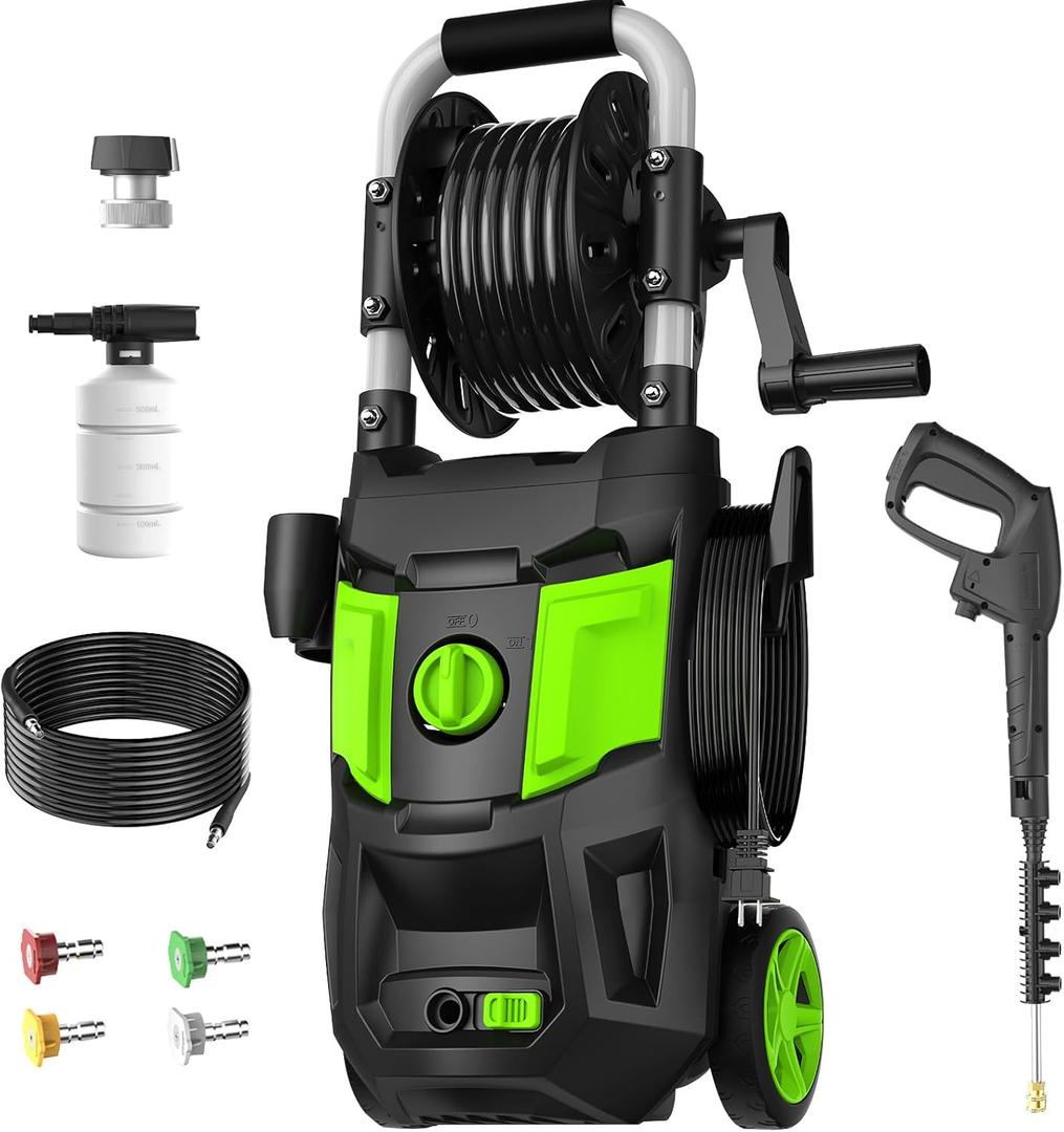 Electric Pressure Washer, 5000PSI Max 3.2 GPM Power Washer with 20FT Hose, 35FT Power Cord, 4 Nozzles, Foam Cannon & Spray Gun, High Pressure Washer for Car, Patio, Fence, Window (Green)
