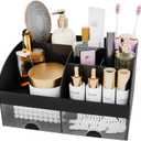 Makeup Organizer with Drawers, Cosmetic Storage for Dresser Vanity and Bathroom Countertop, Beauty Holder for Lipstick Brush, Skincare Organizer for Vanity, Cosmetic Display Case (Black)