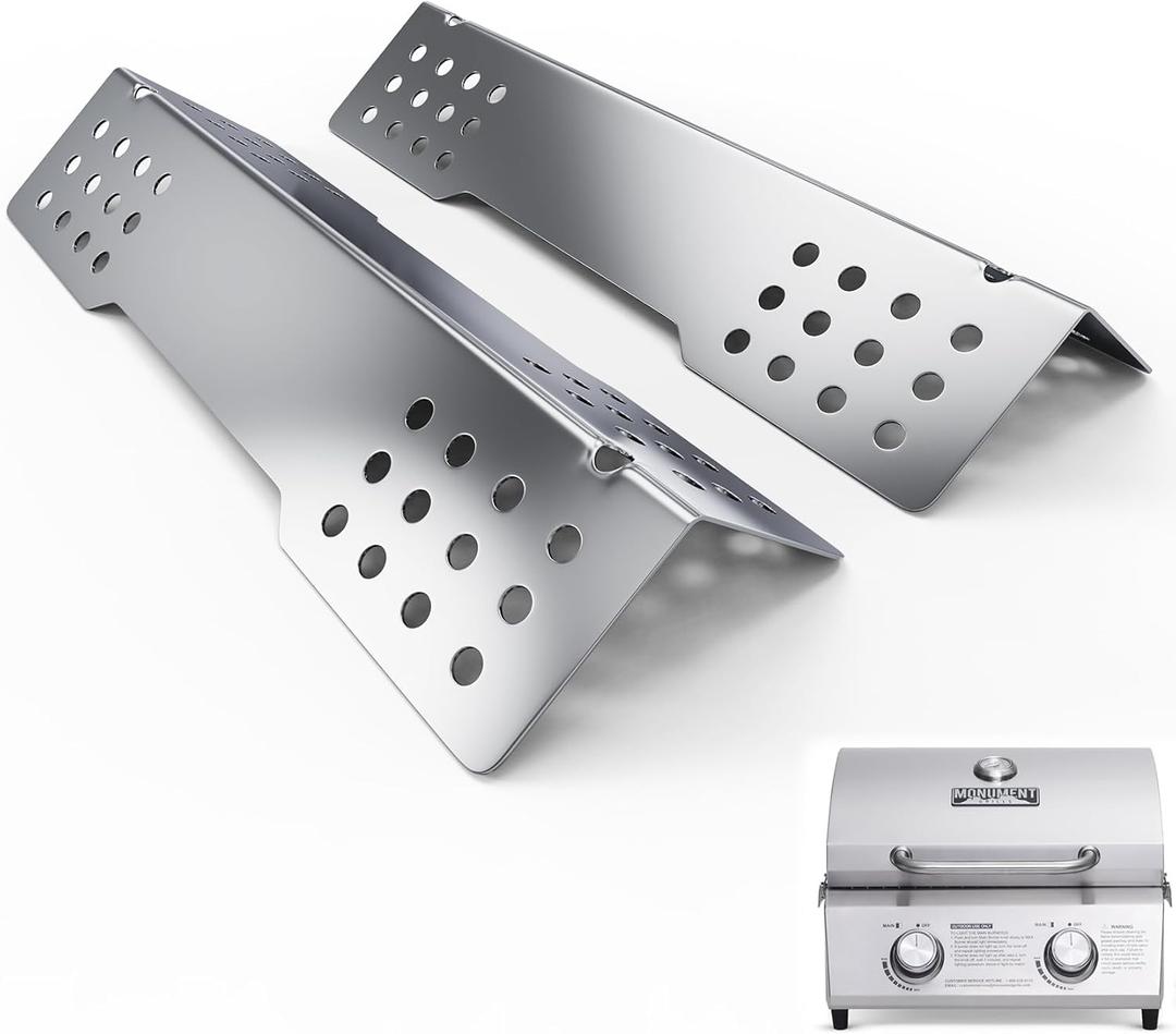 Heat Plates for Monument Tabletop 2-Burner Propane Gas Grill Replacement Parts, Heat Tent Shield for Monument Table Top Gas Outdoor Grill 13742 and G22 Portable Grill, Stainless Steel, 2 Pack