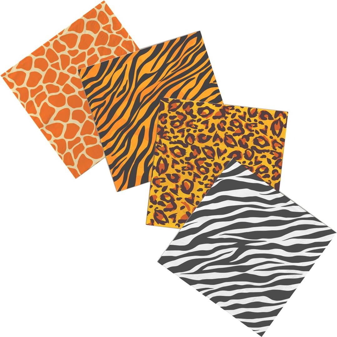 Jungle Safari Animal Print Napkins - Paper Napkins for Safari Themed Party & Events, 3 Ply 48 Pack