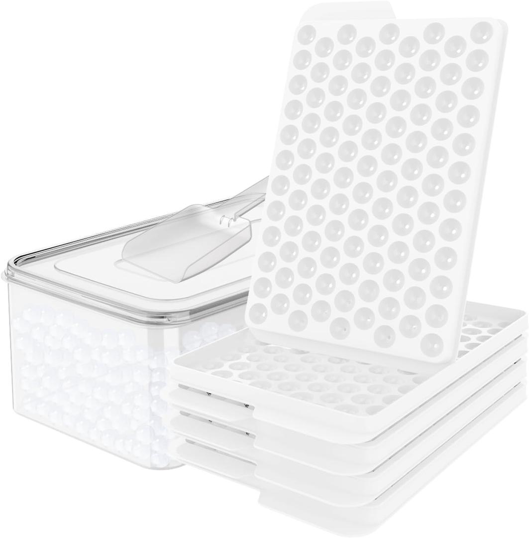 WIBIMEN Mini Ice Cube Trays, Small Tiny Round Pebble Crushed Nugget Ice Trays for Freezer with Lid - Chilling Drinks Coffee Juice(4 Pack/0.55In - White) (4Pack/0.55In)