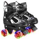 Kids Roller Skates for Girls and Boys,4 Sizes Adjustable Quad Skates with Light up Wheels, Birthday Gift for Kids Children Beginners,Black L