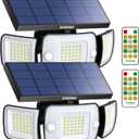 intelamp Solar Outdoor Lights 1200LM 6000mAh Security Lights with Remote Control,3 Heads Motion Sensor Light Outdoor, IP65 Waterproof,270 Wide Angle Flood Wall Lights with 4 Modes(2Pack)