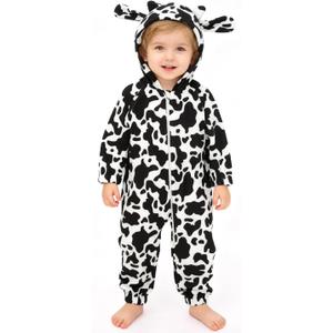 ALVABABY Christmas Baby Bunting Bodysuit with Hood, Romper Jumpsuit Animal Costume Outfit, Soft Warm Onesize Newborn Toddler (12-18 Months, Dairy Cow)