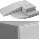 4-Piece PU Leather Baby Foam Climbing Blocks for Toddlers - Soft Play Climbing Toys for Toddlers - Foam Climbing Set for Crawling and Sliding Indoor (Gray) (Grey)